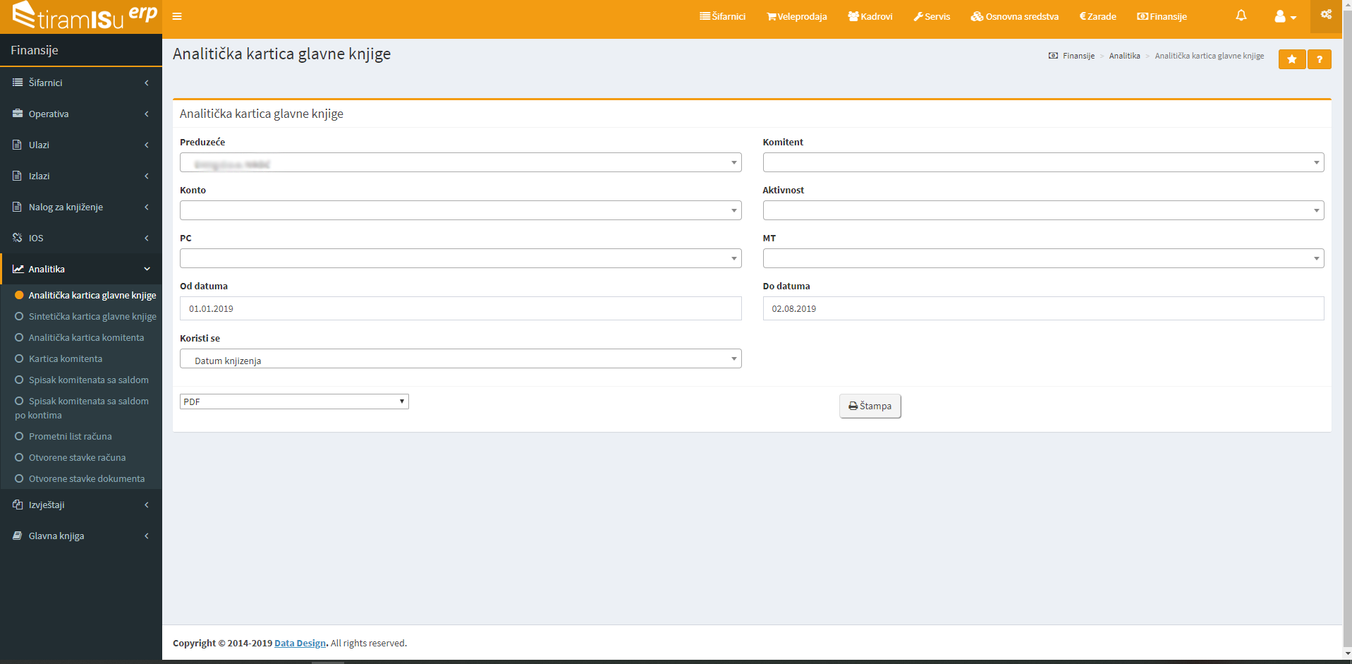Analitika interface