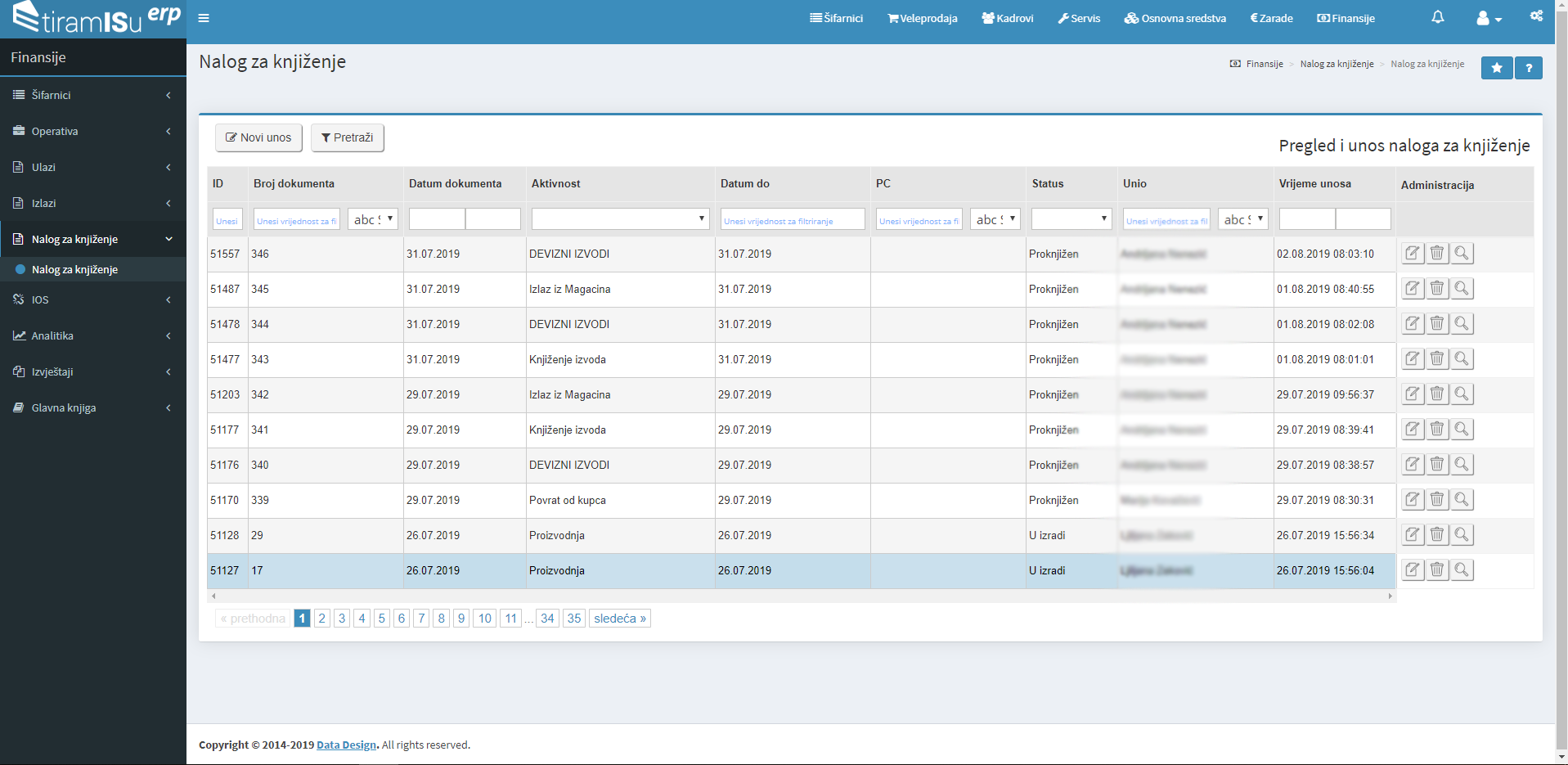 Nalog za knjiženje interface